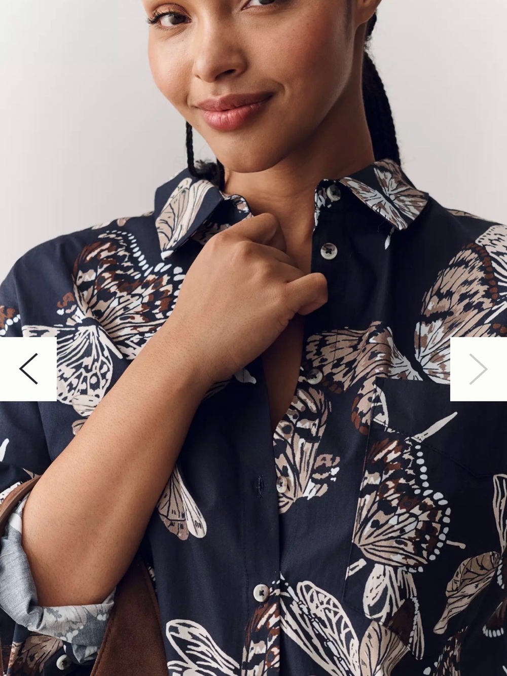 Anthropologie Maeve Soren Butterfly Shirt Dress NWT XSP Petite Navy Midi - Picture 4 of 11